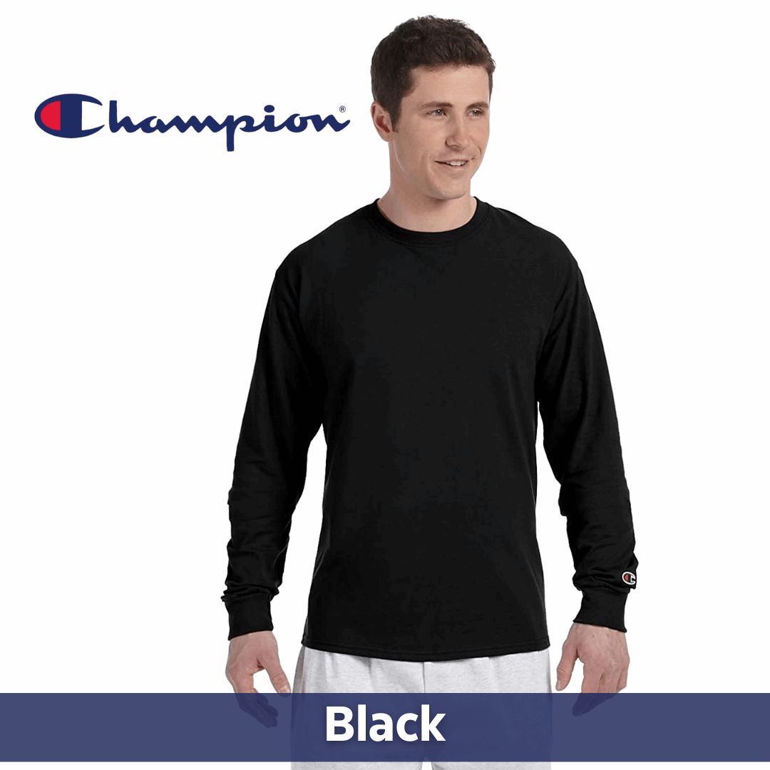 One Color Imprint Front & Back Champion® CC8C Long Sleeve T-shirt 100% Cotton, Multiple Colors Available