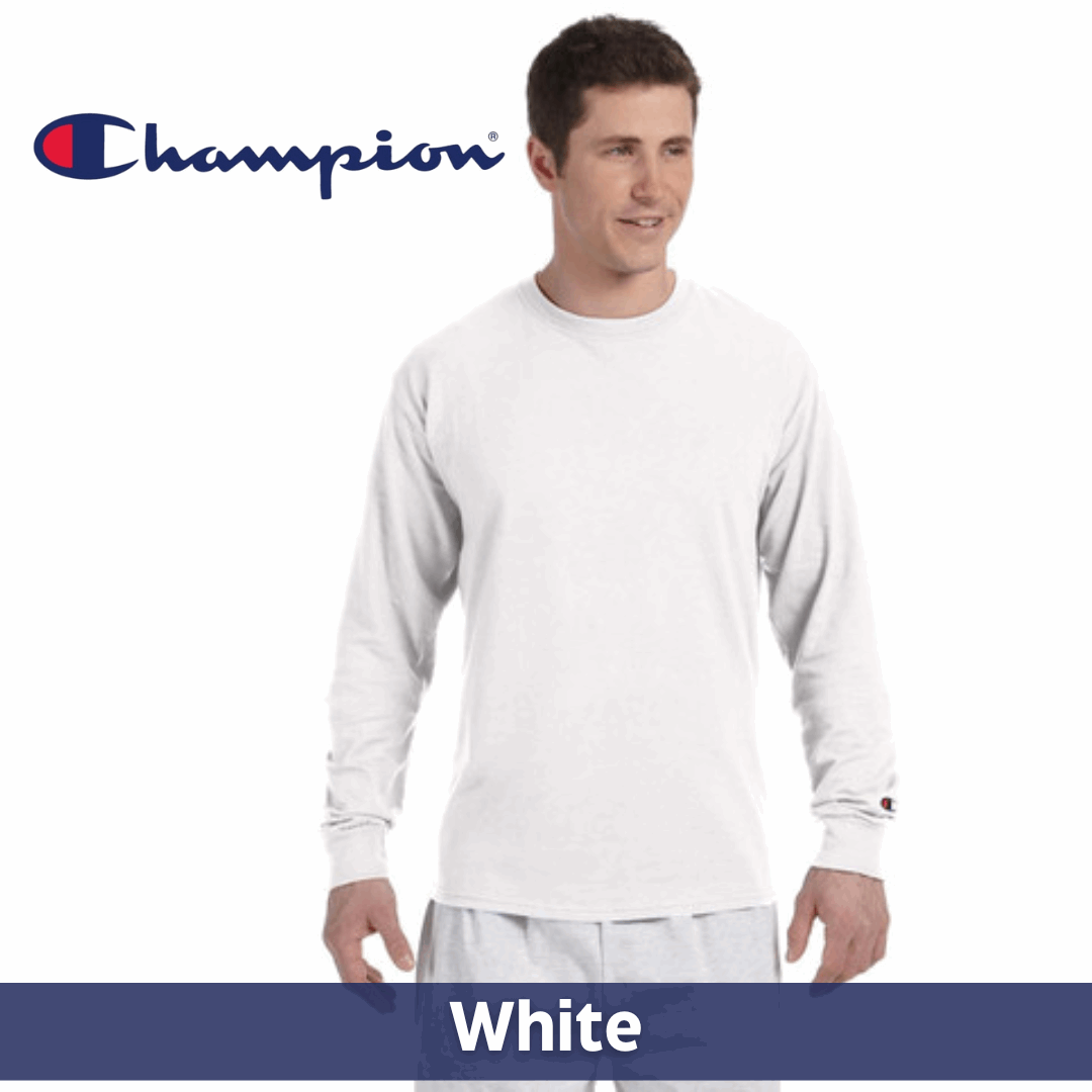 One Color Imprint Front & Back Champion® CC8C Long Sleeve T-shirt 100% Cotton, Multiple Colors Available