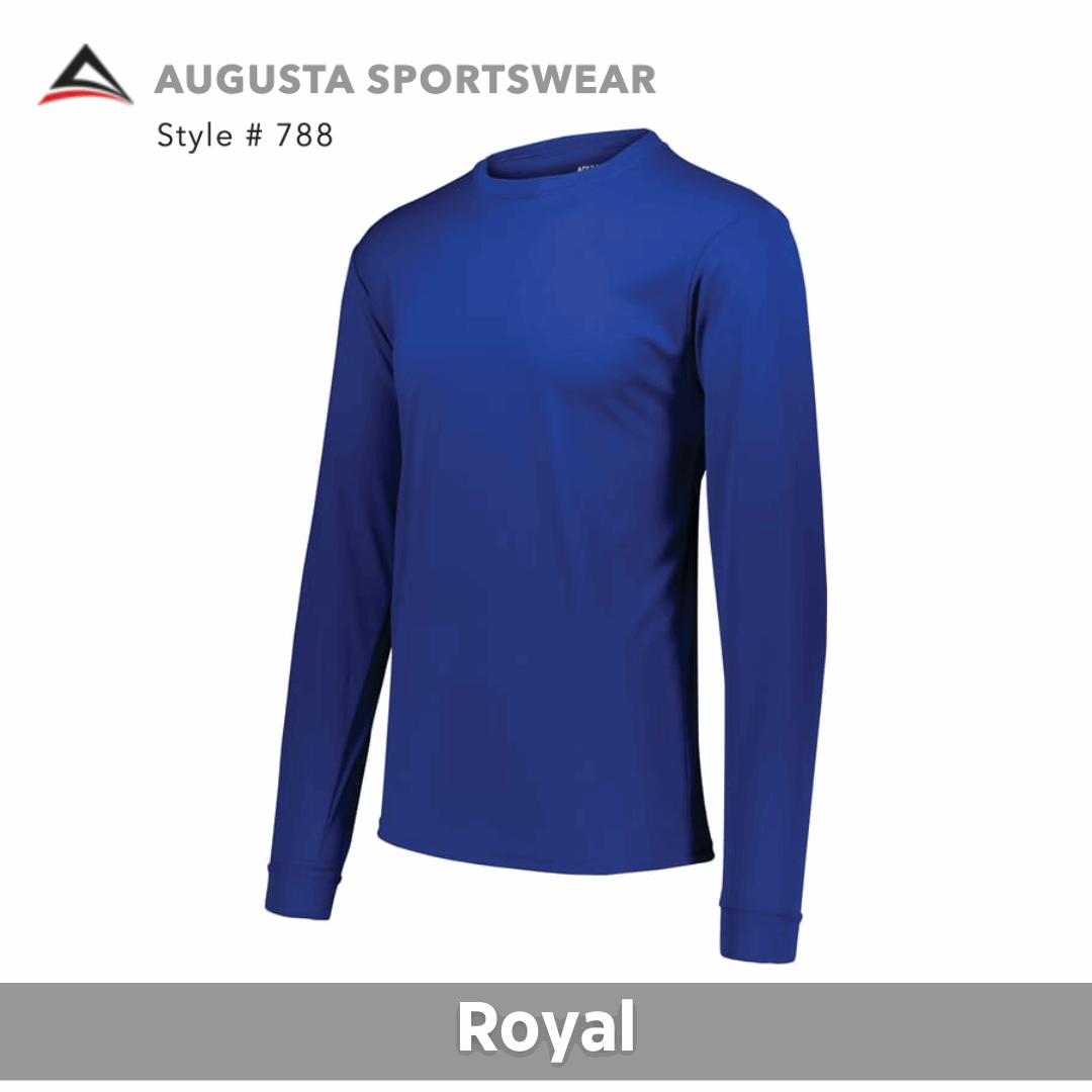 Two Color Imprint Front & Back Augusta® AG788 Wicking Long Sleeve 100% Polyester Multiple Colors Available