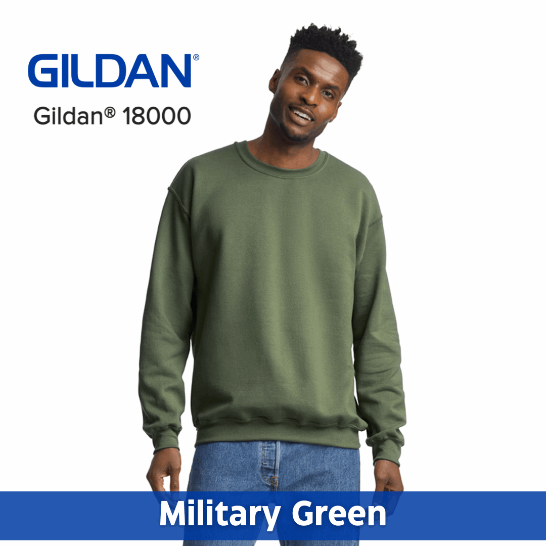 One Color Imprint Front & Back Gildan® 18000 Crew Sweatshirt 50/50 Multiple Colors Available