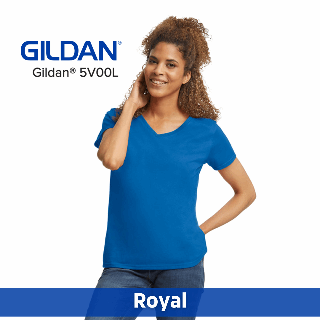 One Color Imprint Gildan® 5V00L Ladies V-neck T-shirt, Multiple Colors Available