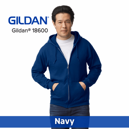 One Color Imprint Front & Back Gildan® 18600 Zip Hoodie 50/50 Multiple Colors Available