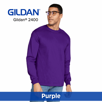 One Color Imprint Front & Back Gildan® 2400 Long Sleeve T-Shirt 100% Cotton Multiple Colors Available