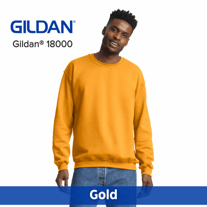 Two Color Imprint Front & Back, Gildan® 18000 Crew Sweatshirt 50/50 Multiple Colors Available