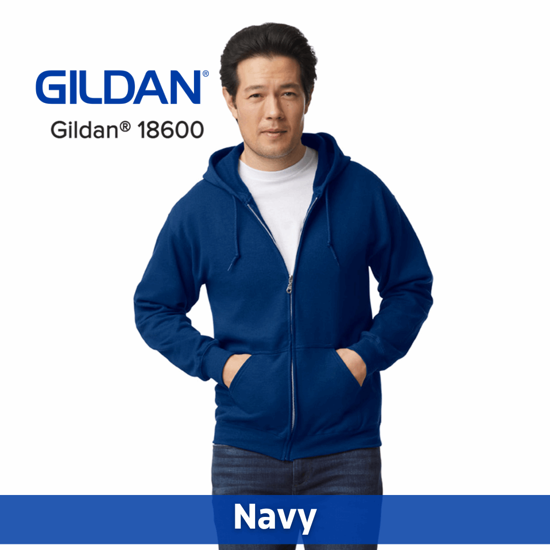 One Color Imprint Gildan® 18600 Zip Hoodie 50/50 Multiple Colors Available