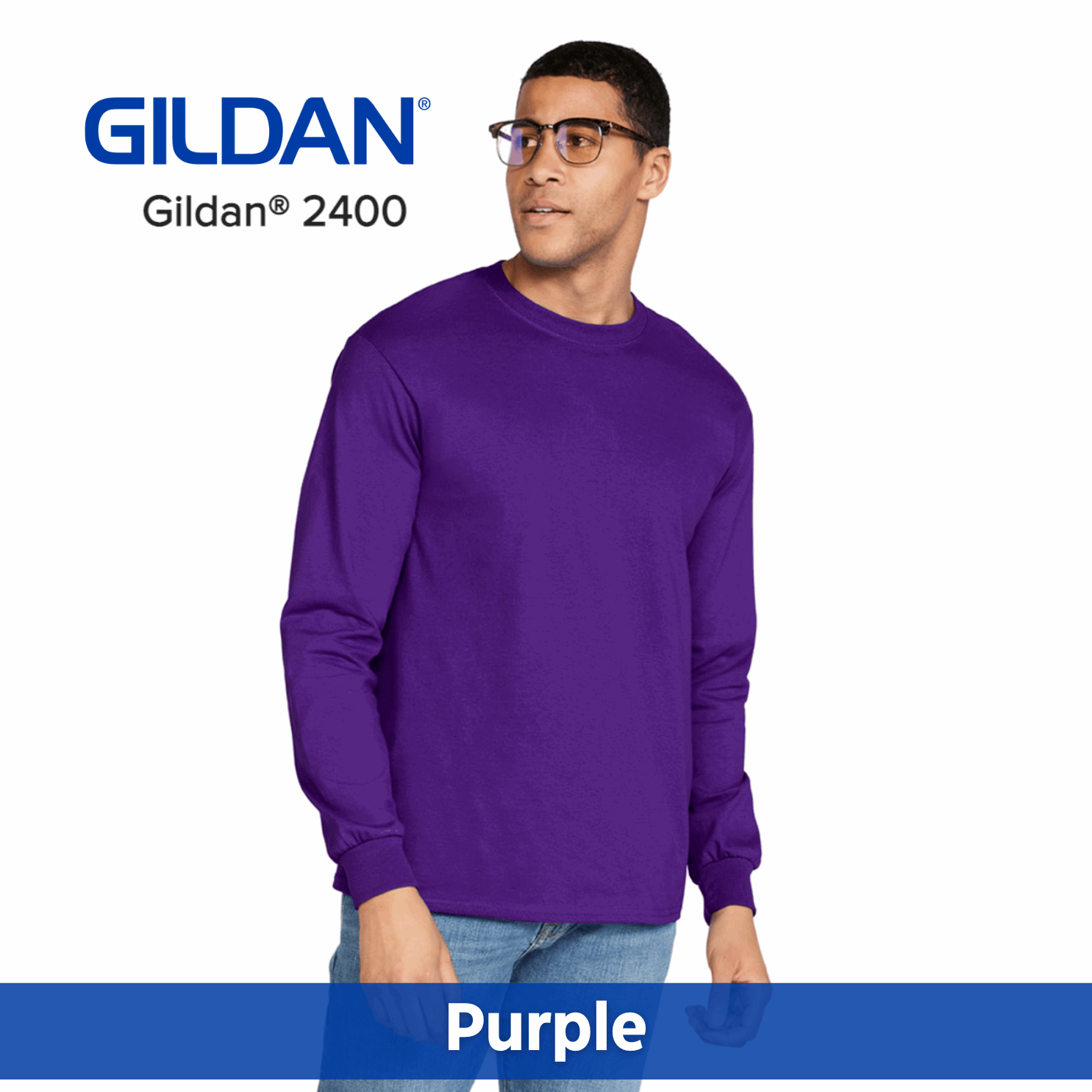 One Color Imprint Gildan® 2400 Long Sleeve T-Shirt 100% Cotton Multiple Colors Available