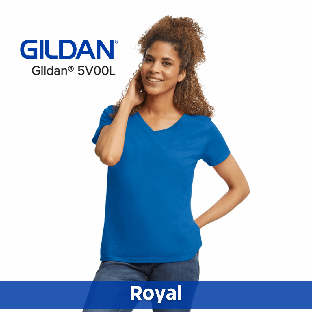One Color Imprint Front & Back Gildan® 5V00L Ladies V-neck T-shirt, Multiple Colors Available