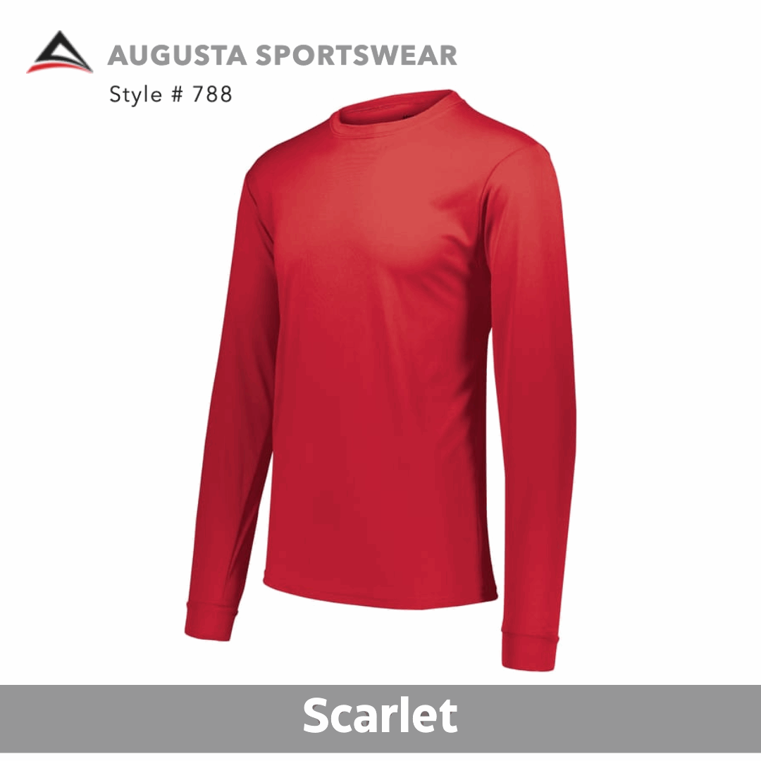 One Color Imprint Front & Back Augusta® AG788 Wicking Long Sleeve 100% Polyester Multiple Colors Available