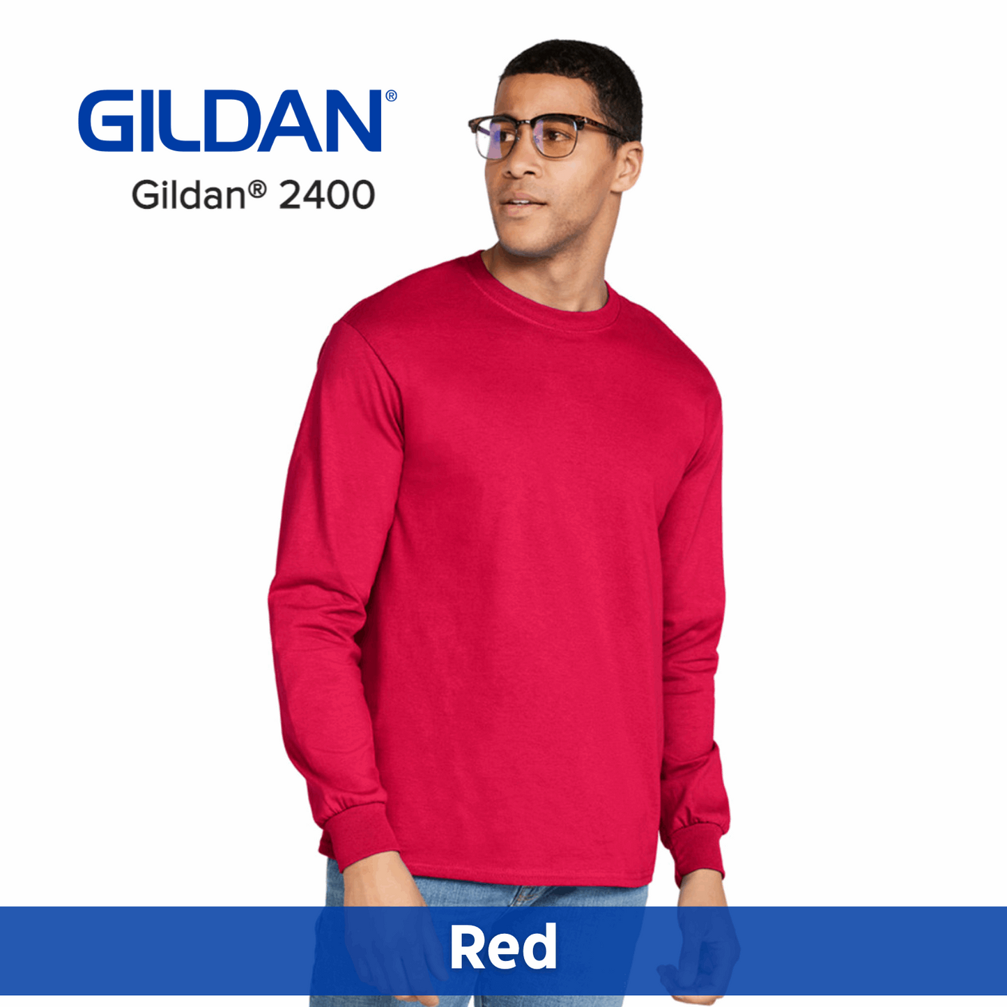 One Color Imprint Gildan® 2400 Long Sleeve T-Shirt 100% Cotton Multiple Colors Available