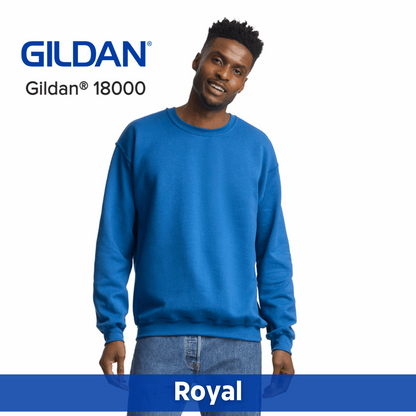 Two Color Imprint Front & Back, Gildan® 18000 Crew Sweatshirt 50/50 Multiple Colors Available