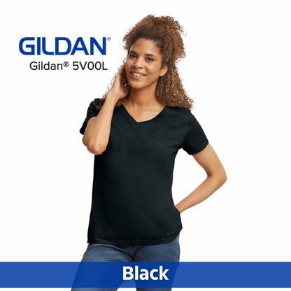 One Color Imprint Front & Back Gildan® 5V00L Ladies V-neck T-shirt, Multiple Colors Available