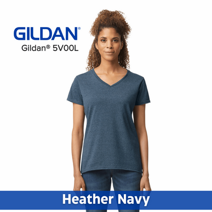 One Color Imprint Front & Back Gildan® 5V00L Ladies V-neck T-shirt, Multiple Colors Available