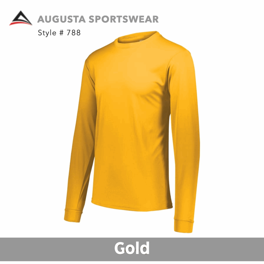 One Color Imprint Front & Back Augusta® AG788 Wicking Long Sleeve 100% Polyester Multiple Colors Available