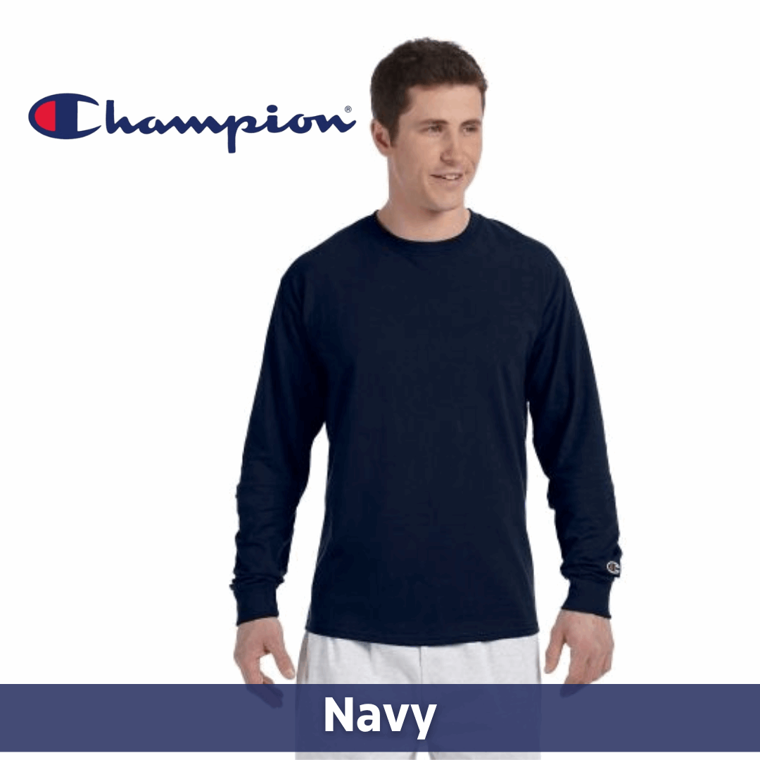 One Color Imprint Champion® CC8C Long Sleeve T-shirt 100% Cotton, Multiple Colors Available