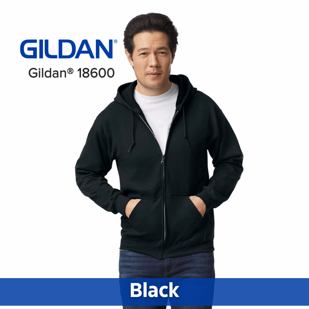 Two Color Imprint Front & Back, Gildan® 18600 Zip Hoodie 50/50 Multiple Colors Available