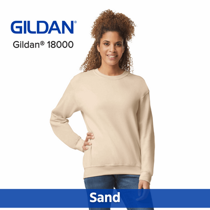 Two Color Imprint Front & Back, Gildan® 18000 Crew Sweatshirt 50/50 Multiple Colors Available