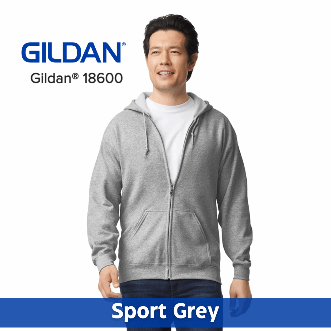 One Color Imprint Front & Back Gildan® 18600 Zip Hoodie 50/50 Multiple Colors Available