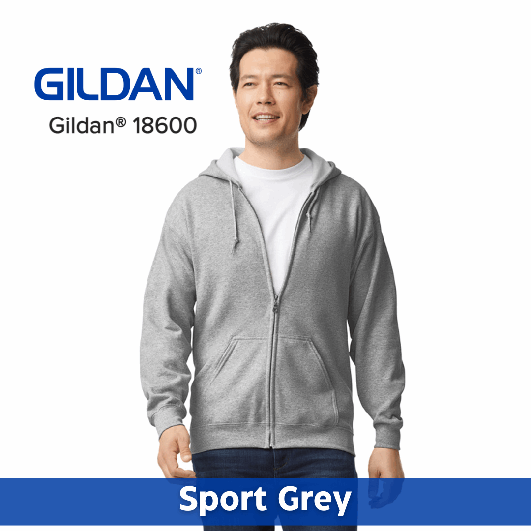 Two Color Imprint Front & Back, Gildan® 18600 Zip Hoodie 50/50 Multiple Colors Available