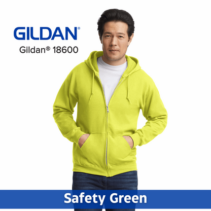 One Color Imprint Front & Back Gildan® 18600 Zip Hoodie 50/50 Multiple Colors Available