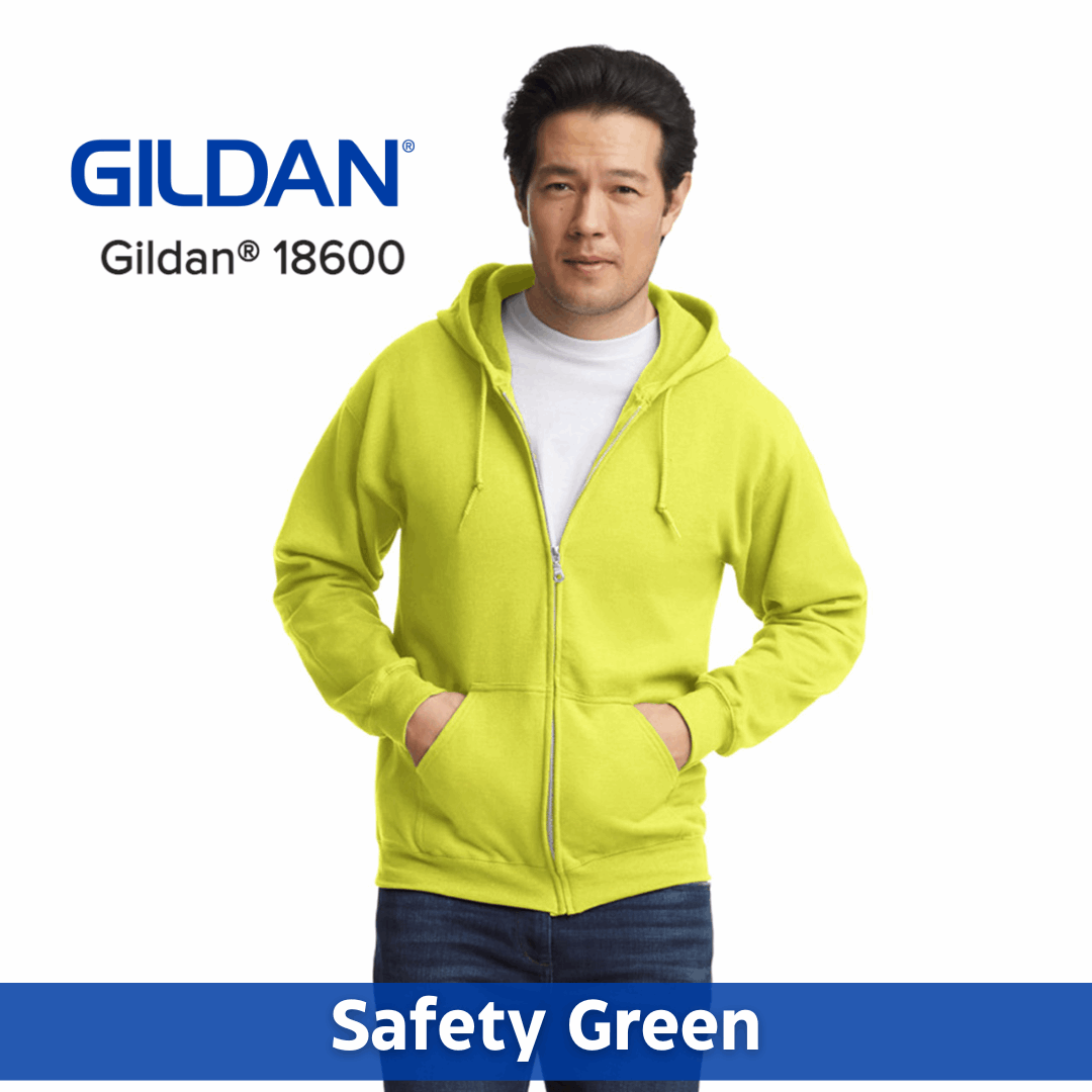 Two Color Imprint Front & Back, Gildan® 18600 Zip Hoodie 50/50 Multiple Colors Available