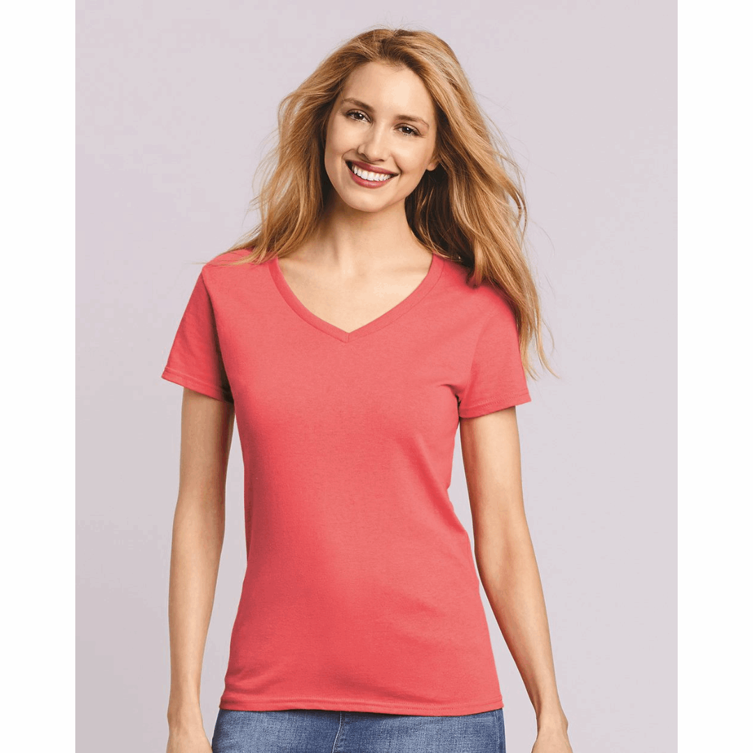 One Color Imprint Gildan® 5V00L Ladies V-neck T-shirt, Multiple Colors Available