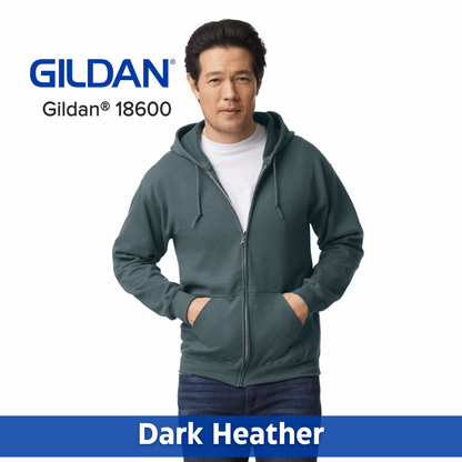 One Color Imprint Gildan® 18600 Zip Hoodie 50/50 Multiple Colors Available