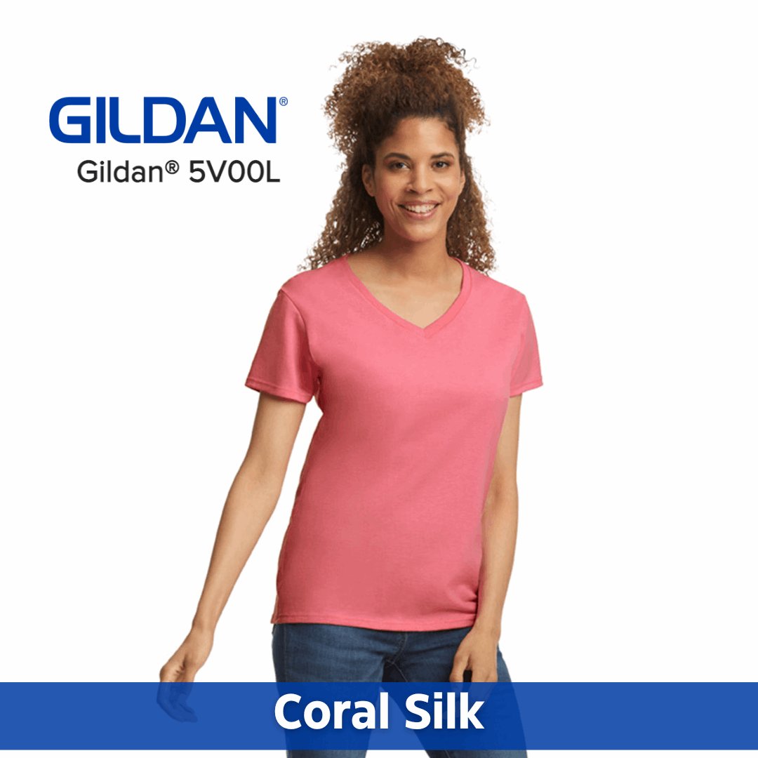 One Color Imprint Gildan® 5V00L Ladies V-neck T-shirt, Multiple Colors Available