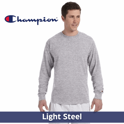 Two Color Imprint Front & Back Champion® CC8C Long Sleeve T-shirt 100% Cotton, Multiple Colors Available