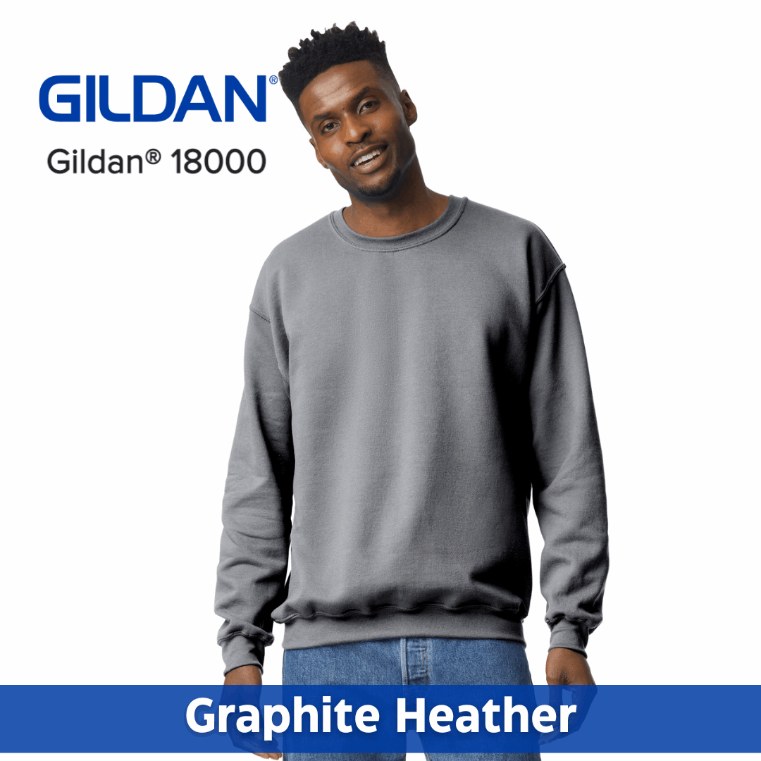 Two Color Imprint Front & Back, Gildan® 18000 Crew Sweatshirt 50/50 Multiple Colors Available