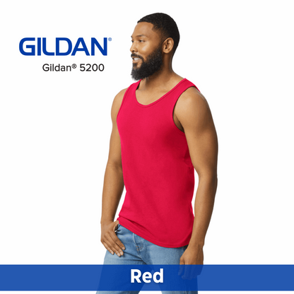 One Color Imprint Gildan® 5200 Tank Top 100% Cotton, Multiple Colors Available