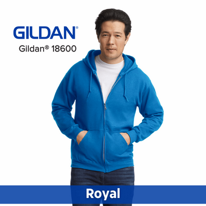 One Color Imprint Front & Back Gildan® 18600 Zip Hoodie 50/50 Multiple Colors Available