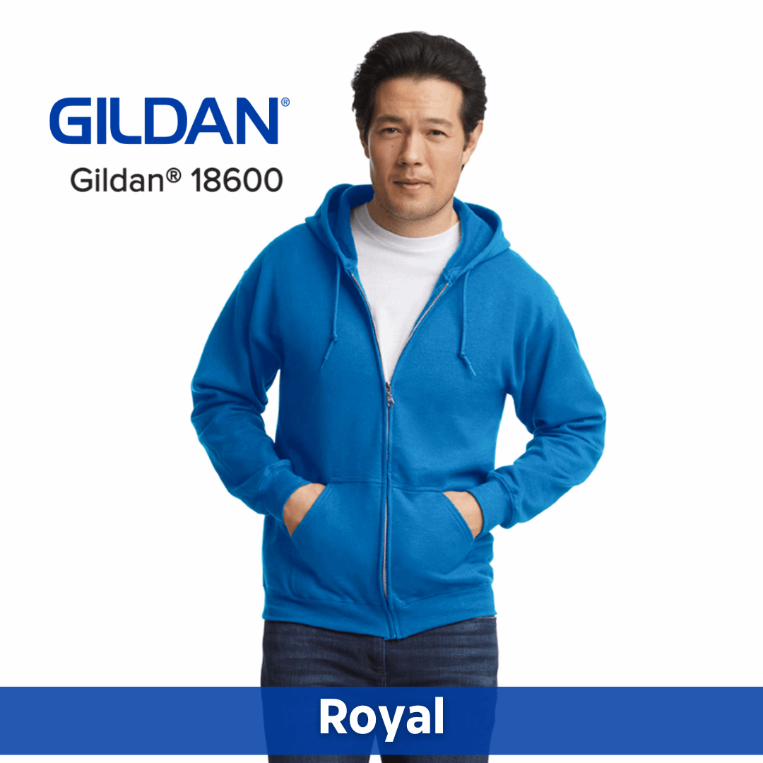 Two Color Imprint Front & Back, Gildan® 18600 Zip Hoodie 50/50 Multiple Colors Available