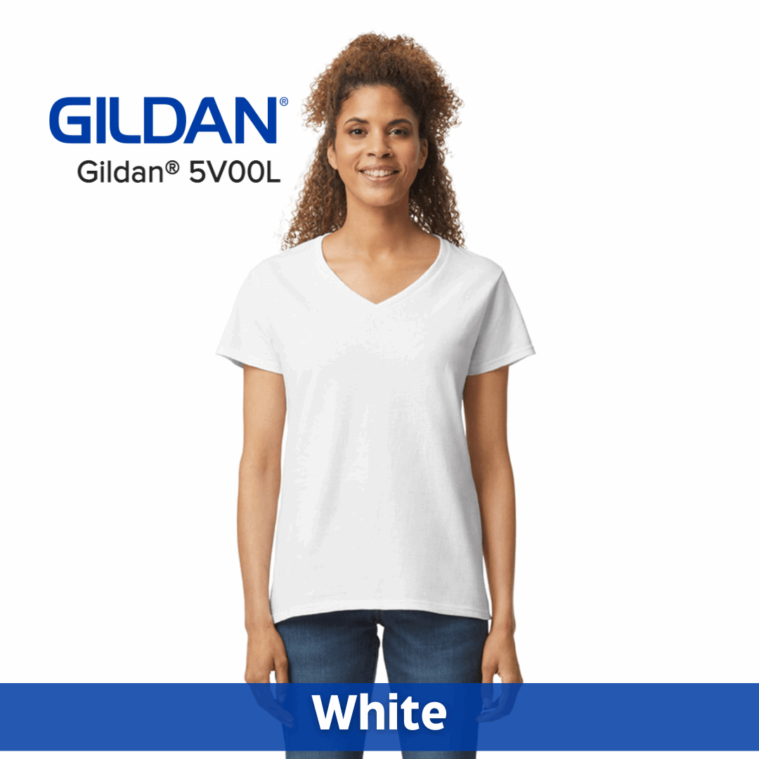 One Color Imprint Gildan® 5V00L Ladies V-neck T-shirt, Multiple Colors Available