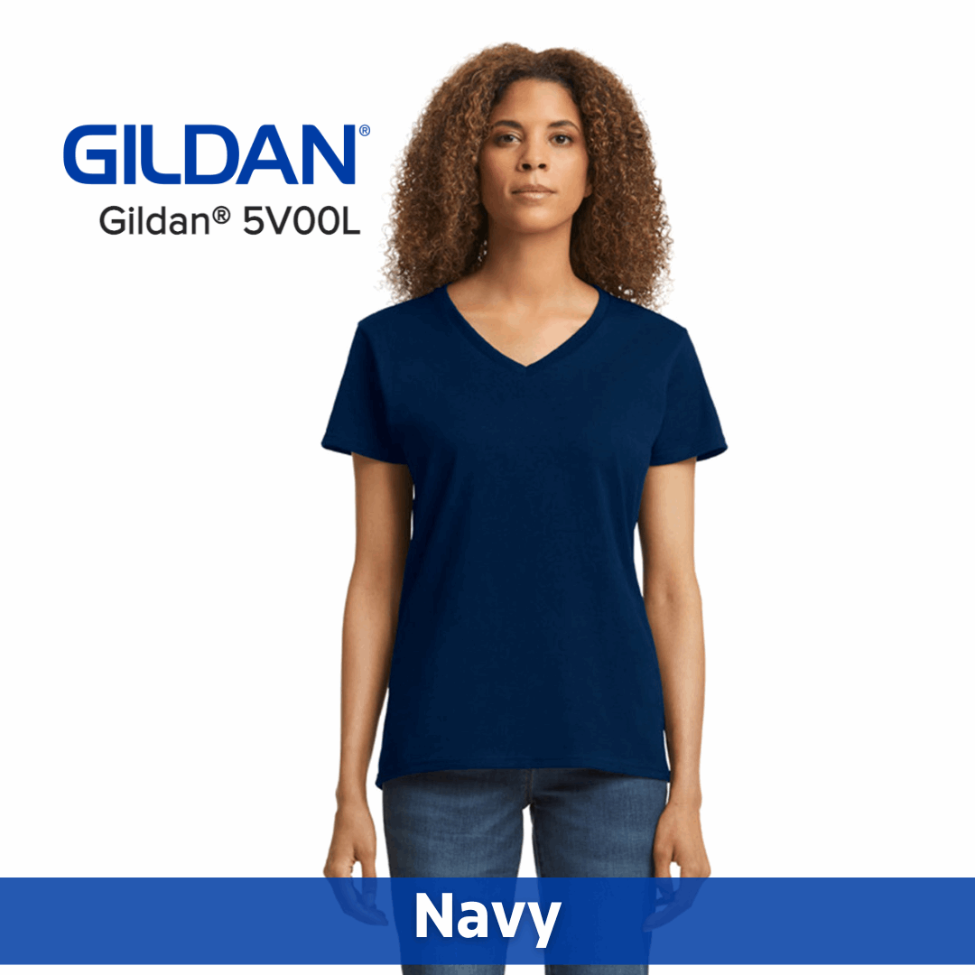 One Color Imprint Front & Back Gildan® 5V00L Ladies V-neck T-shirt, Multiple Colors Available