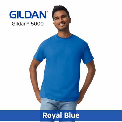 One Color Imprint Front & Back Gildan® 5000 T-shirt 100% Cotton Multiple Colors Available