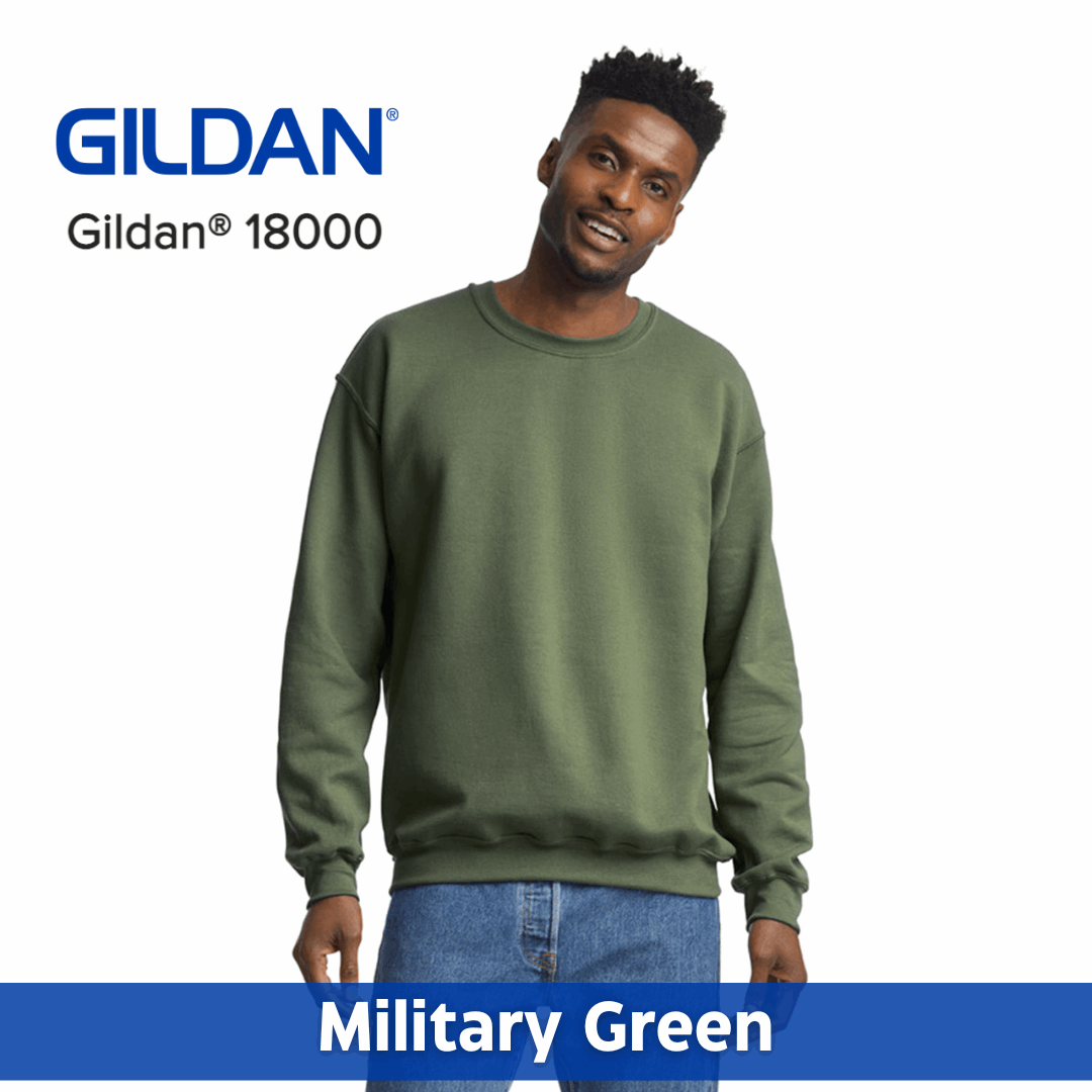 Two Color Imprint Front & Back, Gildan® 18000 Crew Sweatshirt 50/50 Multiple Colors Available