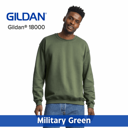 Two Color Imprint Front & Back, Gildan® 18000 Crew Sweatshirt 50/50 Multiple Colors Available