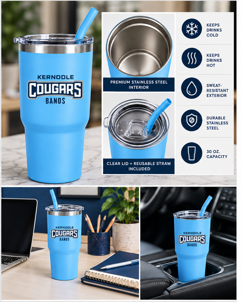 Kernodle Bands 30 oz. Insulated Tumbler, Straw | Blue