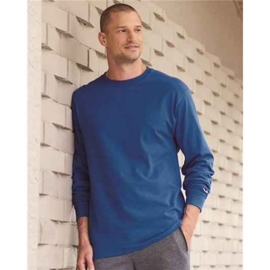 Champion® CC8C 100% Cotton Long Sleeve T-Shirt, One Color Imprint Front & Back