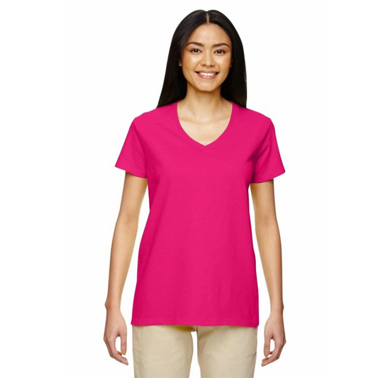Gildan® 5V00L 100% Cotton Ladies V-Neck T-Shirt, Two Color Imprint Front & Back