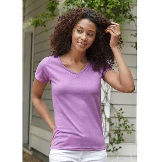 Gildan® 5V00L 100% Cotton Ladies V-Neck T-Shirt, One Color Imprint Front & Back