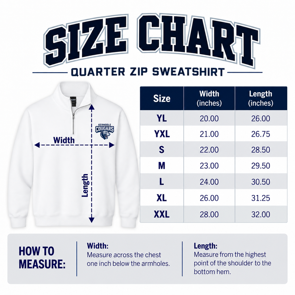 Kernodle Cougars Official Gear Quarter Zip | Multiple Sizes Available | White
